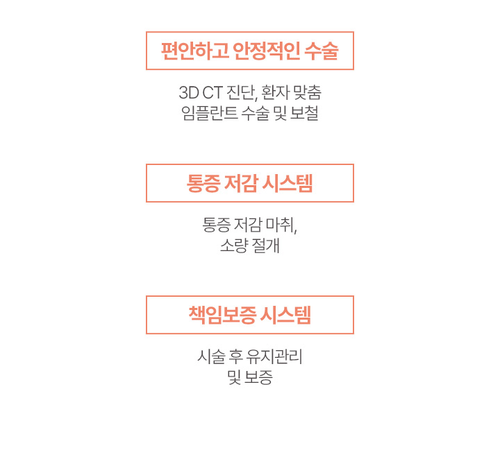 편안하고 안정적인 수술 | 통증 저감 시스템 | 책임보증 시스템